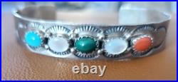 Vintage Native American Navajo J BAHE Sterling Silver & Stone Cuff Bracelet