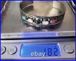 Vintage Native American Navajo J BAHE Sterling Silver & Stone Cuff Bracelet