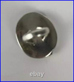 Vintage Native American Navajo Jade Ring Sz 7 Silver Leaf Detail