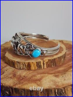 Vintage Native American Navajo Jewelry Turquoise Horse Silver Cuff Bracelet