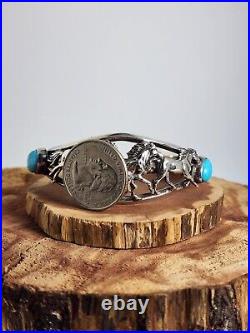 Vintage Native American Navajo Jewelry Turquoise Horse Silver Cuff Bracelet