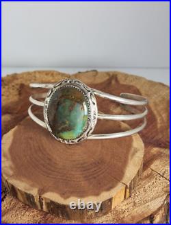 Vintage Native American Navajo Jewelry Turquoise Sterling Silver Cuff Bracelet