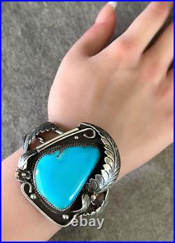 Vintage Native American Navajo LARGE Turquoise Sterling silver Bracelet SIGNED
