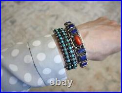 Vintage Native American Navajo Lapis Coral Sterling Silver Cuff Bracelet