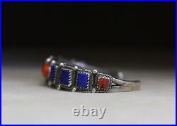 Vintage Native American Navajo Lapis Coral Sterling Silver Cuff Bracelet