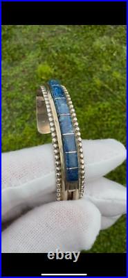 Vintage Native American Navajo Lapis Lazuli Inlay Sterling Silver Cuff Bracelet