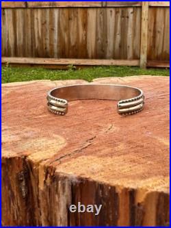 Vintage Native American Navajo Lapis Lazuli Inlay Sterling Silver Cuff Bracelet