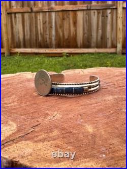 Vintage Native American Navajo Lapis Lazuli Inlay Sterling Silver Cuff Bracelet