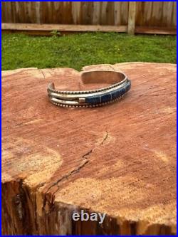 Vintage Native American Navajo Lapis Lazuli Inlay Sterling Silver Cuff Bracelet