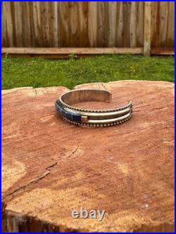 Vintage Native American Navajo Lapis Lazuli Inlay Sterling Silver Cuff Bracelet