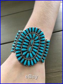 Vintage Native American Navajo Large Turquoise Squash Blossom Bracelet