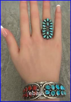 Vintage Native American Navajo MARCO BEGAYE Turquoise Cluster Ring Size 7.25