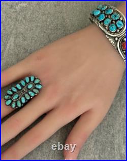 Vintage Native American Navajo MARCO BEGAYE Turquoise Cluster Ring Size 7.25