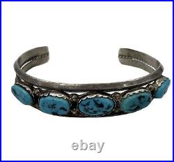 Vintage Native American Navajo Morenci Turquoise Sterling Silver Bracelet