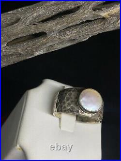 Vintage Native American Navajo Mother Of Pearl Sterling Silver Ring Size 9