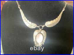 Vintage Native American Navajo Mother of Pearl Sterling Necklace/ring/earrings