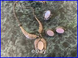 Vintage Native American Navajo Mother of Pearl Sterling Necklace/ring/earrings