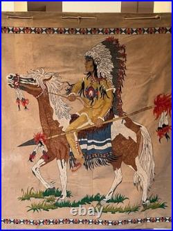 Vintage Native American Navajo Motif Serigraph / Silkscreen Velvet Painting 70's