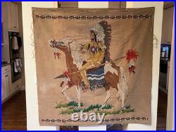 Vintage Native American Navajo Motif Serigraph / Silkscreen Velvet Painting 70's