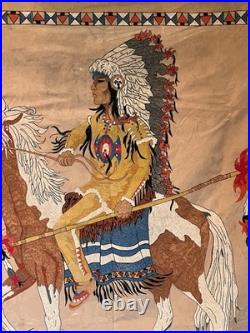 Vintage Native American Navajo Motif Serigraph / Silkscreen Velvet Painting 70's
