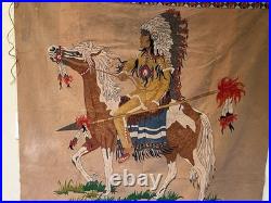 Vintage Native American Navajo Motif Serigraph / Silkscreen Velvet Painting 70's