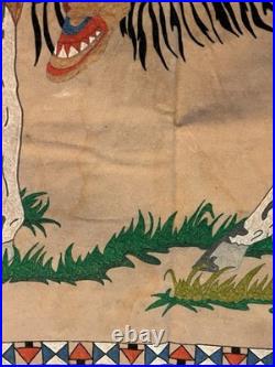 Vintage Native American Navajo Motif Serigraph / Silkscreen Velvet Painting 70's