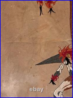 Vintage Native American Navajo Motif Serigraph / Silkscreen Velvet Painting 70's