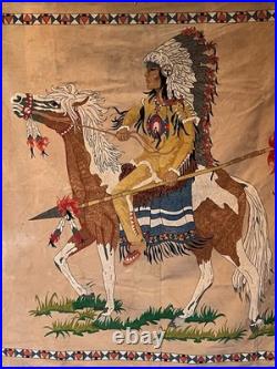Vintage Native American Navajo Motif Serigraph / Silkscreen Velvet Painting 70's