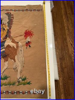 Vintage Native American Navajo Motif Serigraph / Silkscreen Velvet Painting 70's