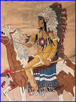 Vintage Native American Navajo Motif Serigraph / Silkscreen Velvet Painting 70's