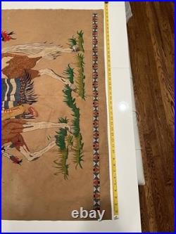 Vintage Native American Navajo Motif Serigraph / Silkscreen Velvet Painting 70's
