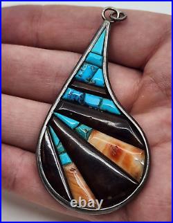 Vintage Native American Navajo Multi Stone Inlay Pendant Beautiful Work Signed