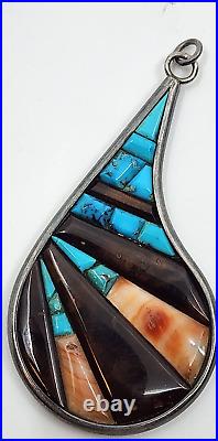 Vintage Native American Navajo Multi Stone Inlay Pendant Beautiful Work Signed