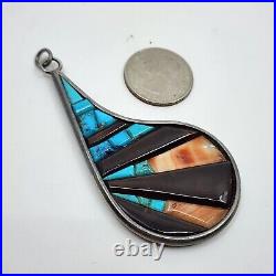 Vintage Native American Navajo Multi Stone Inlay Pendant Beautiful Work Signed