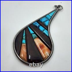 Vintage Native American Navajo Multi Stone Inlay Pendant Beautiful Work Signed