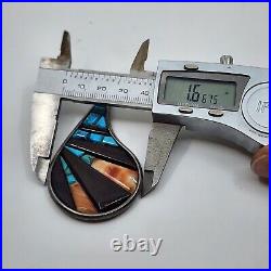 Vintage Native American Navajo Multi Stone Inlay Pendant Beautiful Work Signed