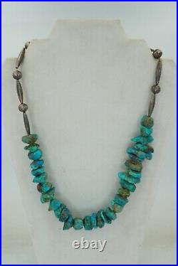 Vintage Native American Navajo Pearl Sterling Silver Bead Turquoise Necklace 23