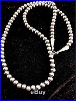 Vintage Native American Navajo Pearls 7mm Sterling Silver Bead Necklace 22