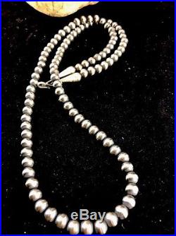 Vintage Native American Navajo Pearls 7mm Sterling Silver Bead Necklace 22