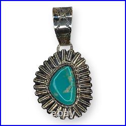 Vintage Native American Navajo Peter Yazzie Turquoise Mountain Pendant Sterling