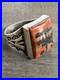 Vintage Native American Navajo Petrified Wood & Stamped Silver Ring Sz 10.5
