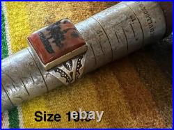 Vintage Native American Navajo Petrified Wood & Stamped Silver Ring Sz 10.5