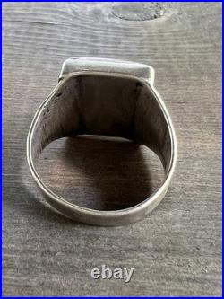 Vintage Native American Navajo Petrified Wood & Stamped Silver Ring Sz 10.5