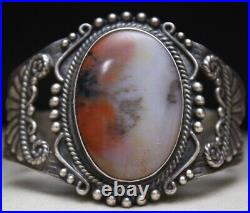 Vintage Native American Navajo Petrified Wood Sterling Silver Cuff Bracelet