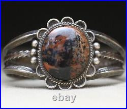 Vintage Native American Navajo Petrified Wood Sterling Silver Cuff Bracelet