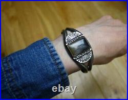 Vintage Native American Navajo Petrified Wood Sterling Silver Cuff Bracelet