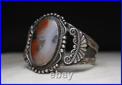 Vintage Native American Navajo Petrified Wood Sterling Silver Cuff Bracelet