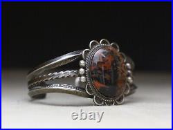 Vintage Native American Navajo Petrified Wood Sterling Silver Cuff Bracelet