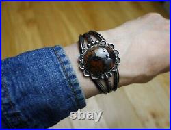 Vintage Native American Navajo Petrified Wood Sterling Silver Cuff Bracelet