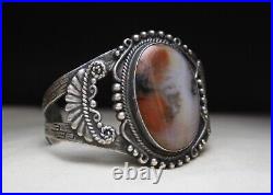 Vintage Native American Navajo Petrified Wood Sterling Silver Cuff Bracelet